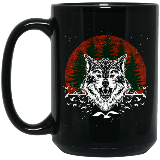 Cool Wolf, Wolf Lover Gift, The Wild Gift, Retro Wolf, Wildwolf Love Gift Black Mug