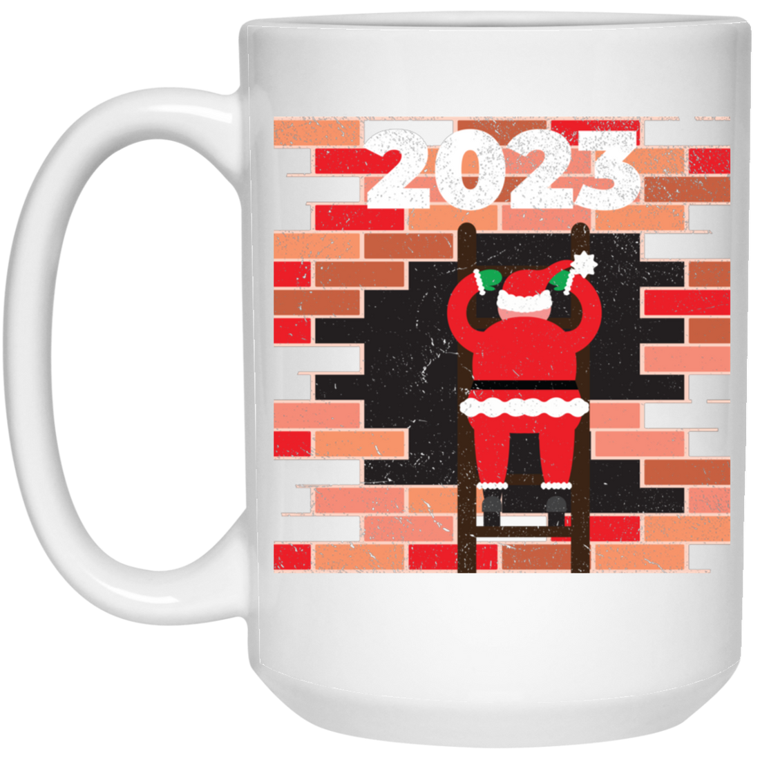 2023 Christmas, Build The Wall, Santa Building Wall, Merry Christmas, Trendy Christmas White Mug