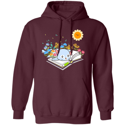 Cute Cat In Spring, Cat With Book Under The Sun Pullover Hoodie