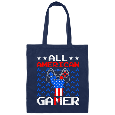 All American Gamer, America Gaming, American Flag Canvas Tote Bag