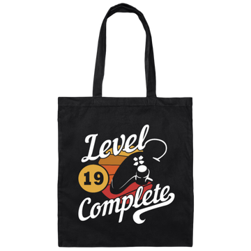 19th Birthday Gamer Level Complete 19 Years Gift Canvas Tote Bag