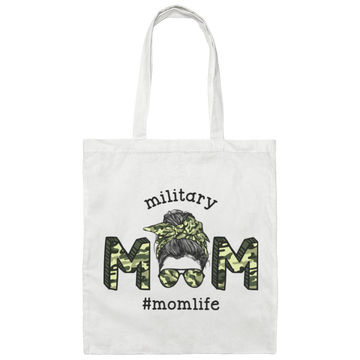 Military Mom, Mom Life, Army Mom, Messy Bun Canvas Tote Bag