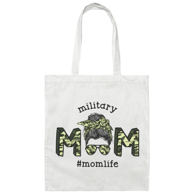 Military Mom, Mom Life, Army Mom, Messy Bun Canvas Tote Bag