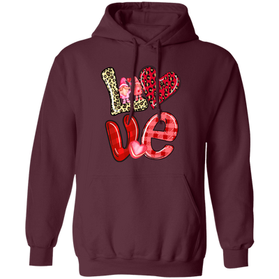 Love Gnome, My Love, Valentine Pattern, Leopard Love, Valentine's Day, Trendy Valentine Pullover Hoodie