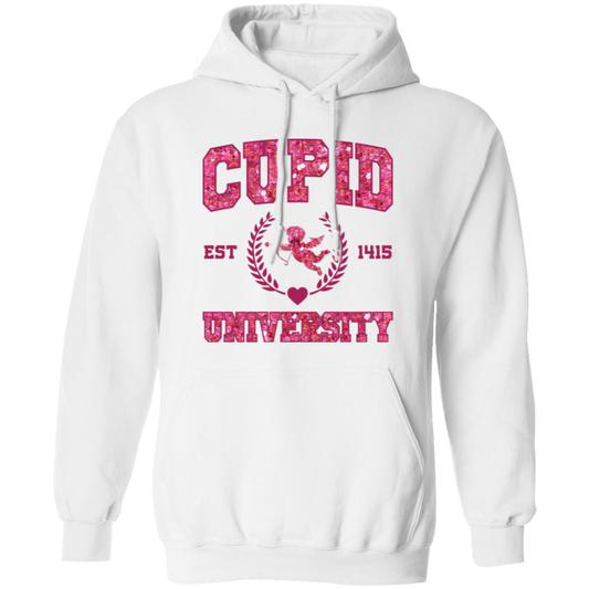 Cupid University, Est 1415, Pink Glitter Cupid, Glitter Valentine, Valentine's Day, Trendy Valentine Pullover Hoodie