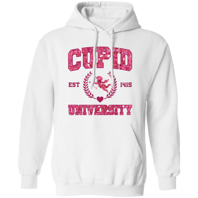 Cupid University, Est 1415, Pink Glitter Cupid, Glitter Valentine, Valentine's Day, Trendy Valentine Pullover Hoodie