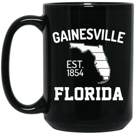 Gainesville, Florida, EST 1854, Florida Silhouette, American State Black Mug