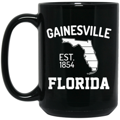 Gainesville, Florida, EST 1854, Florida Silhouette, American State Black Mug