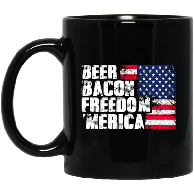 Beer Gift, Bacon Lover, Freedom Gift, American Flag, Love Bacon Gift Black Mug