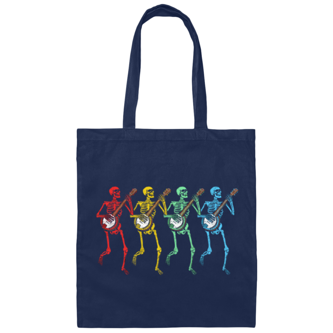 Color Splash, Retro Rainbow Color Dancing Skeletons Banjos Canvas Tote Bag