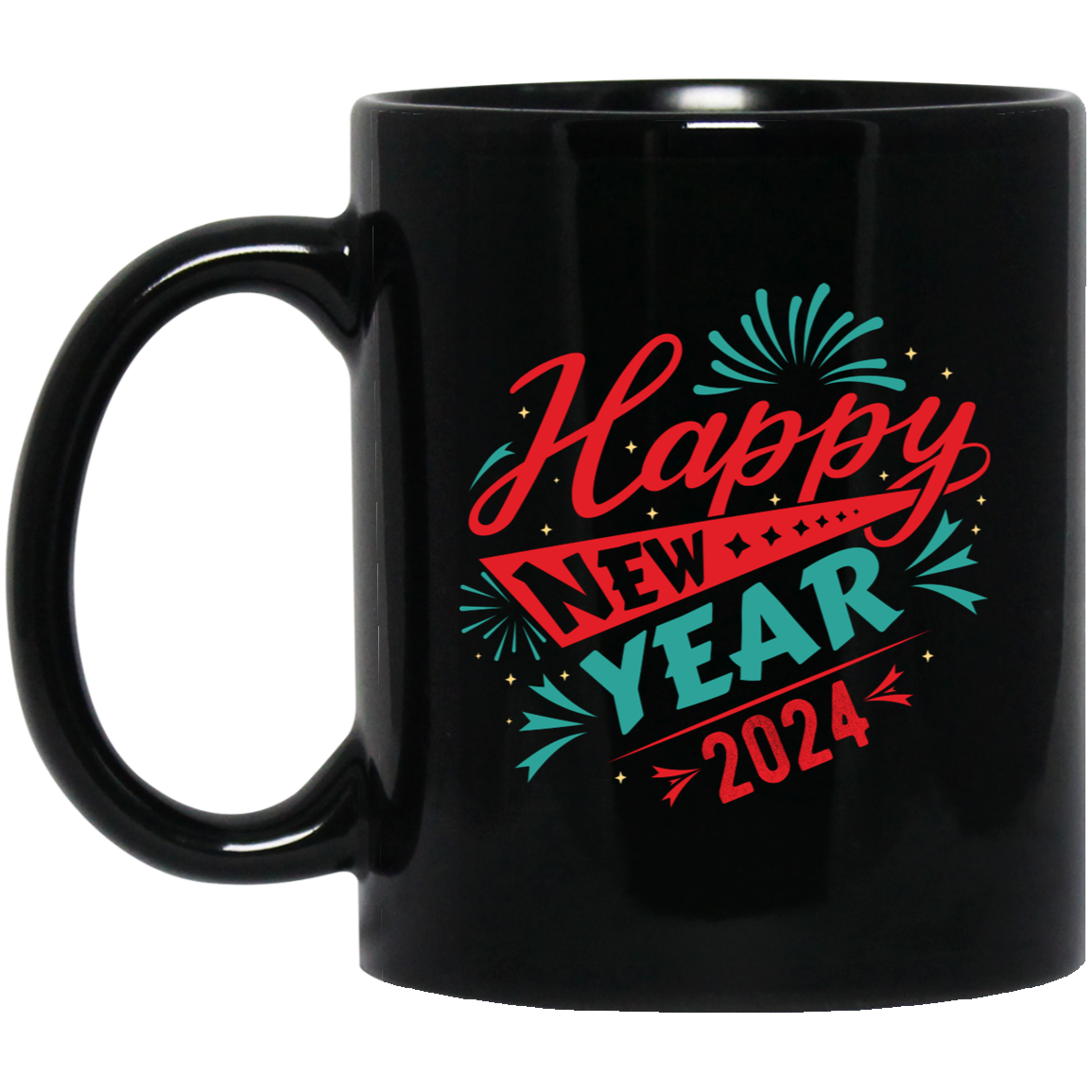 Happy New Year 2024, Happy New Year, Fireworks New Year Black Mug