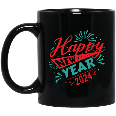 Happy New Year 2024, Happy New Year, Fireworks New Year Black Mug