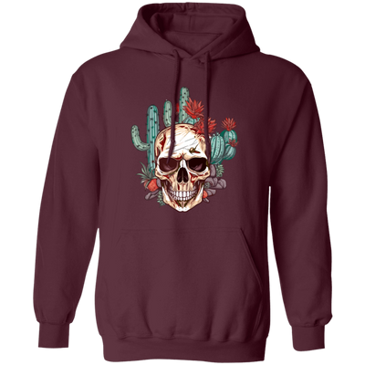 Skull On Desert, Cactus Forest, Cowboy Howdy Pullover Hoodie