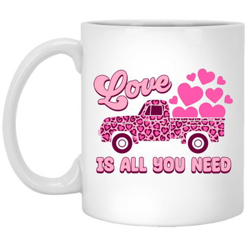 Love Is All You Need, Truck Drive Heart, Car Bring My Love, Valentine's Day, Trendy Valentine White Mug