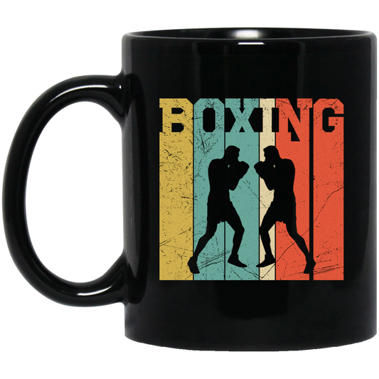 Boxing Lover, Love Boxing, Boxing Silhouette, Retro Boxing Black Mug