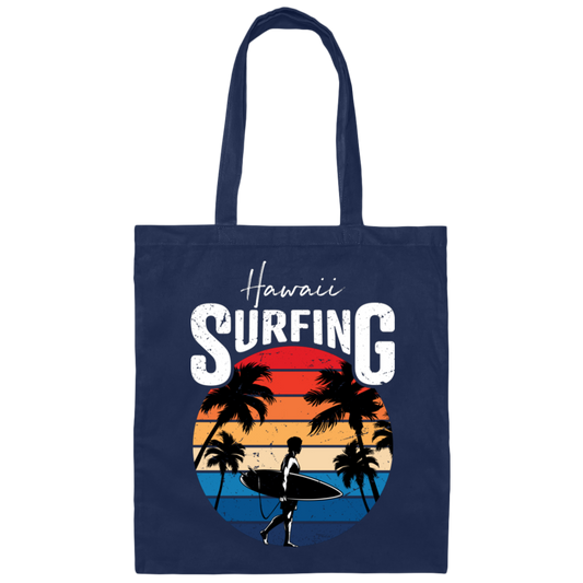 Hawaii Surfing, Retro Beach, Surfing Beach Vintage Canvas Tote Bag