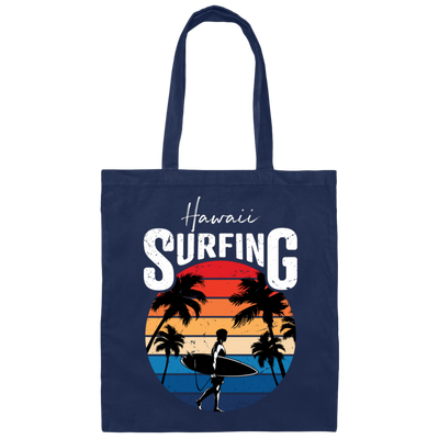 Hawaii Surfing, Retro Beach, Surfing Beach Vintage Canvas Tote Bag