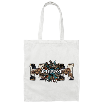Blessed Mom, Leopard Mom, Mother's Day Gifts, Mama Sunflower Canvas Tote Bag