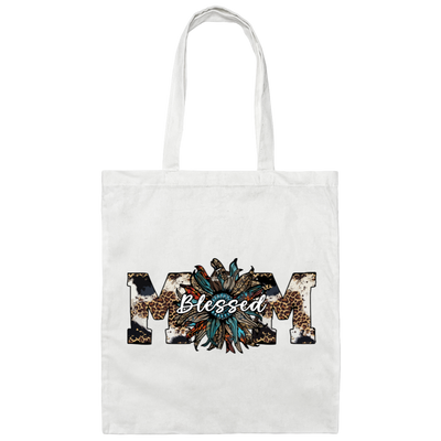 Blessed Mom, Leopard Mom, Mother's Day Gifts, Mama Sunflower Canvas Tote Bag