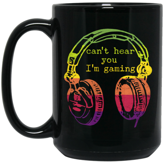 Can't Hear You I'm Gaming, Funny Gaming Gift, Retro Style Gift For Famer Black Mug