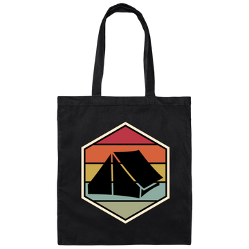Tent Vintage, Retro Hexagon, Camping Motif With Tent Silhouette, Camp With Family Canvas Tote Bag