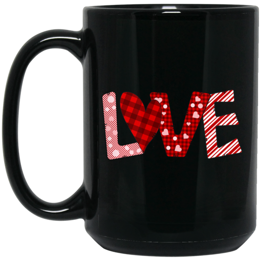 Love Text, Heart Pattern, Groovy Love, Valentine Gift, Valentine's Day, Trendy Valentine Black Mug