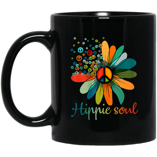 Daisy Peace Sign, Hippie Soul, Flower Lovers, Love Hippie Soul Black Mug