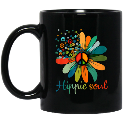 Daisy Peace Sign, Hippie Soul, Flower Lovers, Love Hippie Soul Black Mug