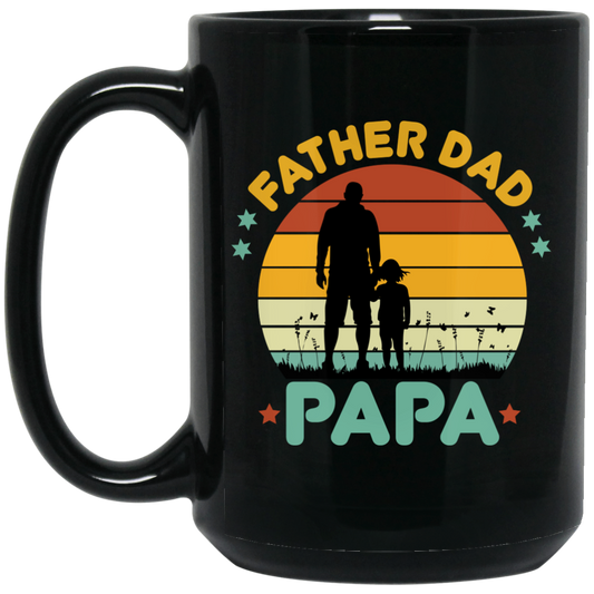 Retro Papa, Father's Day Gift, Daddy And Daughter Silhouette Black Mug