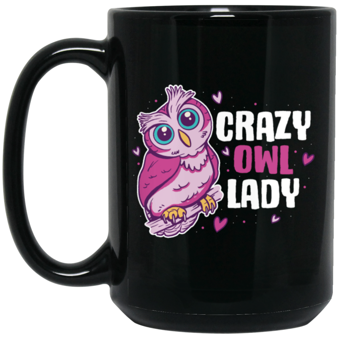 Crazy Owl Lady, Merry Xmas Gift For Owl Lover Purple Tone, Owl In Space Black Mug