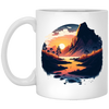 Simple Picture Of Sunset With Rock And River, Best Landscape Gift White Mug