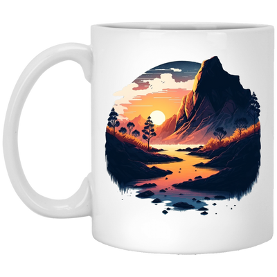Simple Picture Of Sunset With Rock And River, Best Landscape Gift White Mug