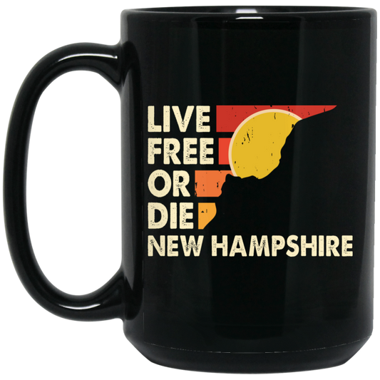 Live Free Or Die, New Hampshire State, Retro New Hampshire Black Mug