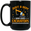 Just A Boy Who Loves Excavators, Excavator Driver Black Mug