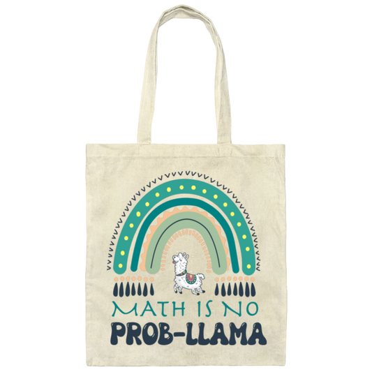 Math Is No Prob-Llama, Green Rainbow, Cute Llama Canvas Tote Bag