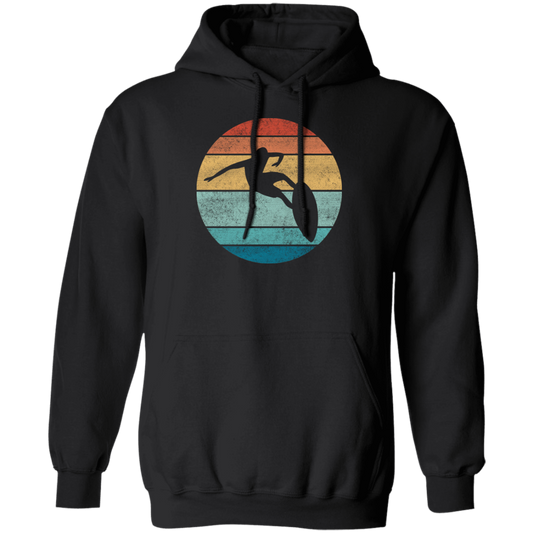 Surfing Distressed Beach, Vintage Surfer, Retro Surf Pullover Hoodie