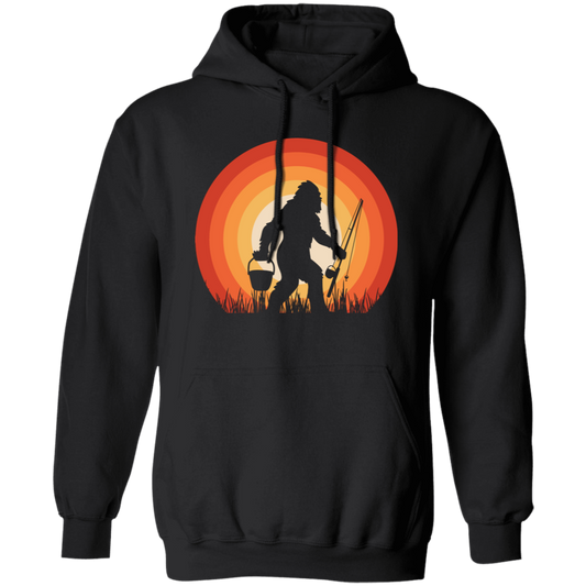 Big Foot Silhouette, Retro Big Foot, Big Foot Fishing Pullover Hoodie