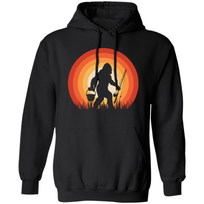 Big Foot Silhouette, Retro Big Foot, Big Foot Fishing Pullover Hoodie