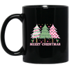 Pink Christmas, Christmas Tree, Pink Plaid Xmas Tree Black Mug