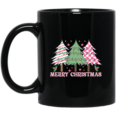 Pink Christmas, Christmas Tree, Pink Plaid Xmas Tree Black Mug