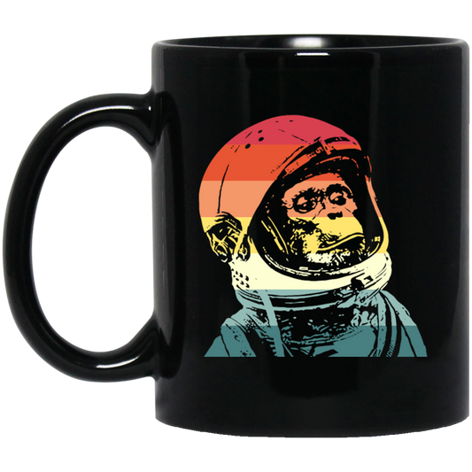 Cool Space Monkey Astronaut, Monkey In The Spaces, Retro Style, Love Monkey Black Mug