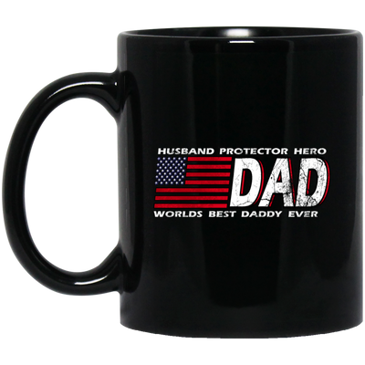 DAD Worlds, Best Daddy Ever, Husband Gift, Husband Protector Hero Black Mug