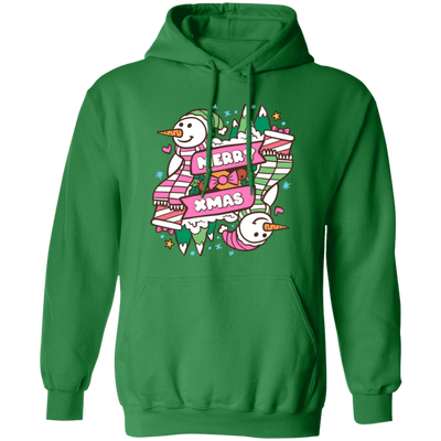 Merry Xmas, Trendy Snowman, Pinky Snowman, Pink Christmas, Merry Christmas, Trendy Christmas Pullover Hoodie