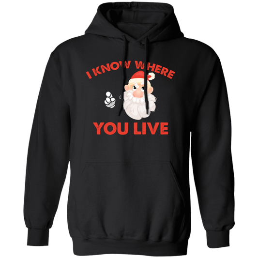 I Know Where You Live, Cute Santa, Santa Claus, Merry Christmas, Trendy Christmas Pullover Hoodie