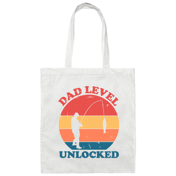 Dad Level Unlocked Vintage Man Fishing Canvas Tote Bag