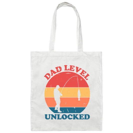 Dad Level Unlocked Vintage Man Fishing Canvas Tote Bag