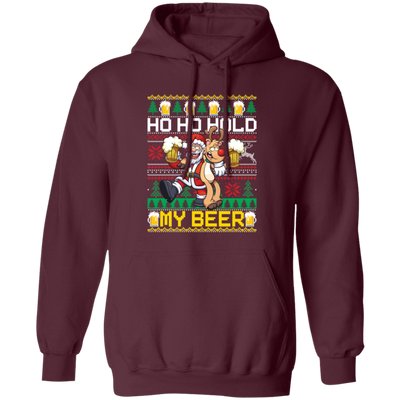 Santa Drinking Beer, Ho Ho Hold, Love Beer, Santa Really Love Beer Pullover Hoodie