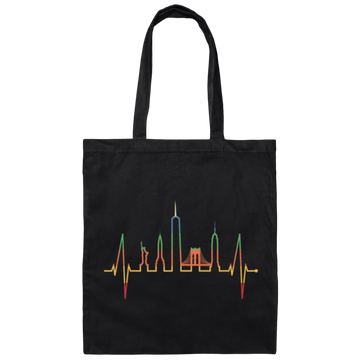 Retro New York Skyline Heartbeat Heart Statue Of Liberty Canvas Tote Bag