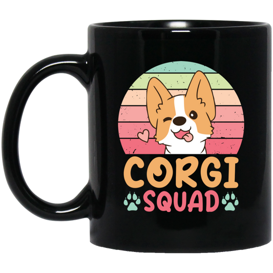 Corgi Squad, Retro Corgi, Groovy Corgi, Lovely Corgi Black Mug