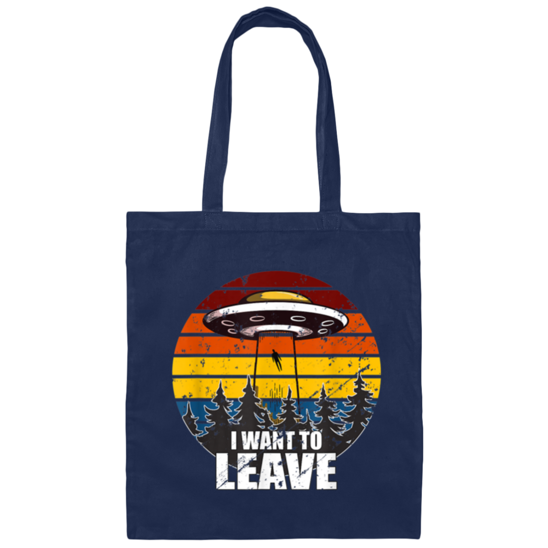 Retro I Want to Leave Vintage Sunset Alien UFO Canvas Tote Bag
